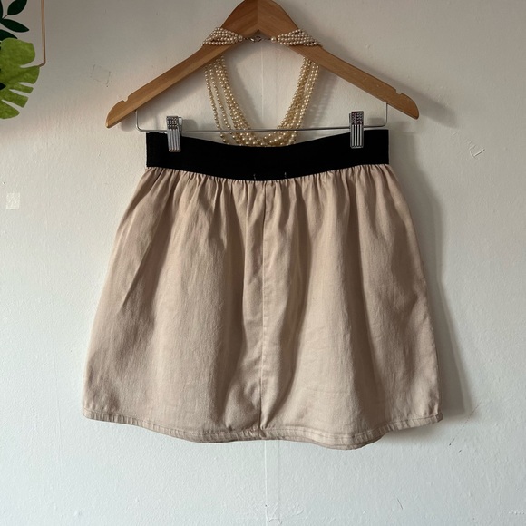 Butters mini skirt sz M elastic waist boho tulle flowers cotton/spandex tan o - Picture 8 of 12